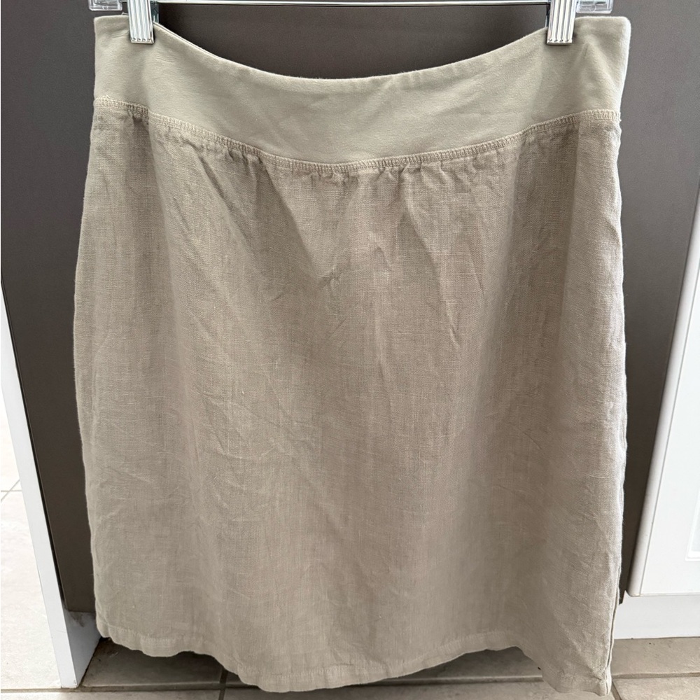 NWOT Sea Glass Lane khaki-colored 100% linen pull-on skirt, size Large